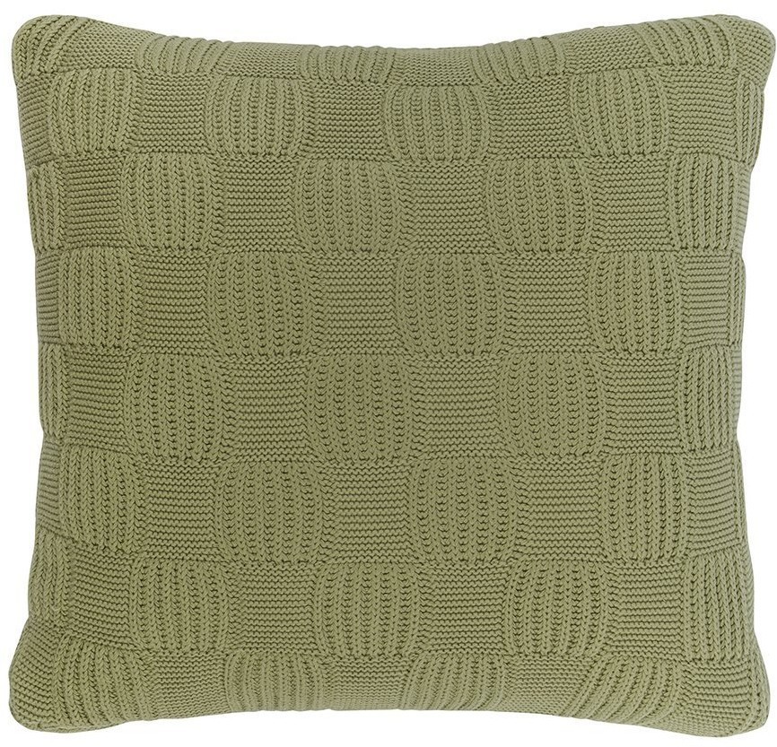 Подушка из хлопка рельефной вязки травянисто-зеленого цвета из коллекции essential, 45х45 см (74548)