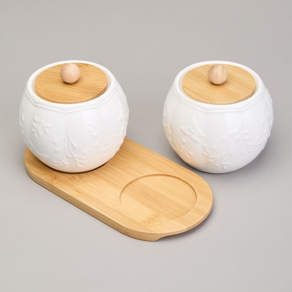 Набор сахарниц lefard "native" 2 шт. 10*10 см 300 мл на дерев. подставке (761-146)