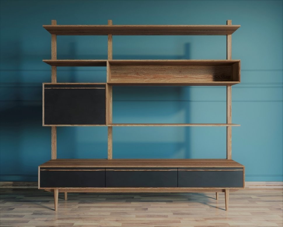 Стеллаж Bruni Black с ящиками арт BR-20Black-ET