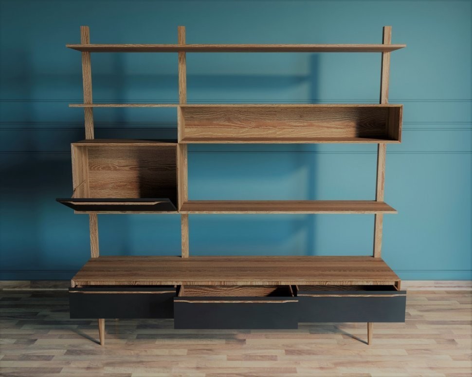 Стеллаж Bruni Black с ящиками арт BR-20Black-ET