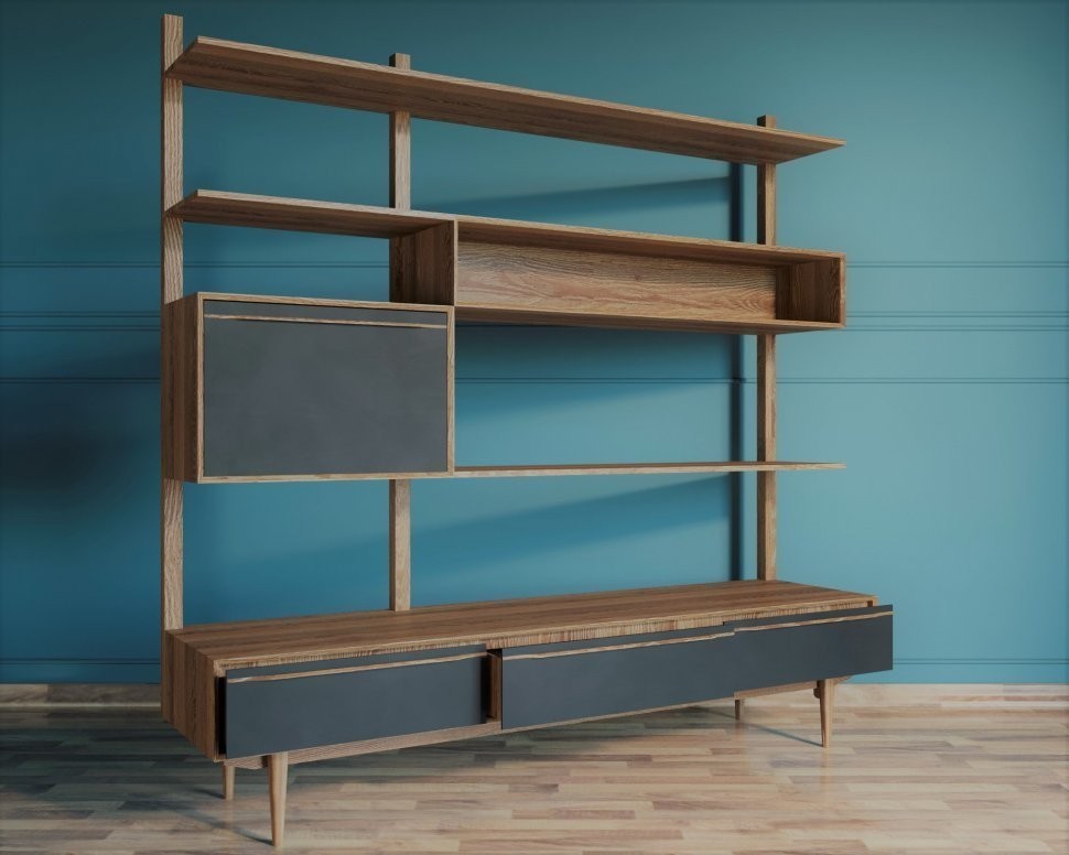 Стеллаж Bruni Black с ящиками арт BR-20Black-ET