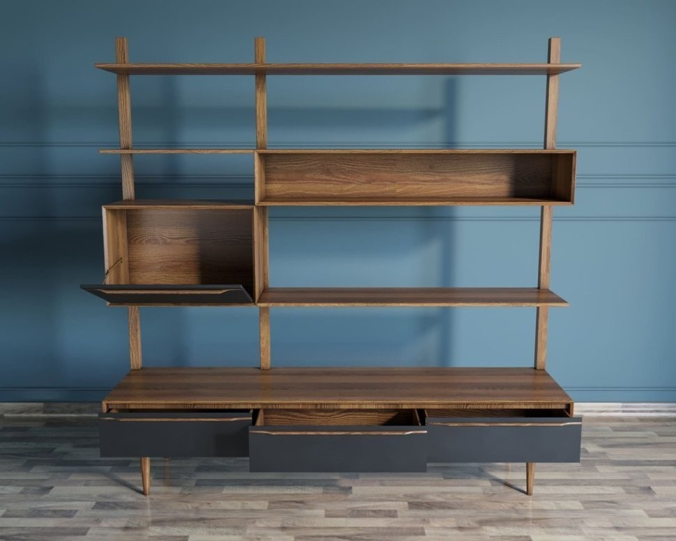 Стеллаж Bruni Black с ящиками арт BR-20Black-ET