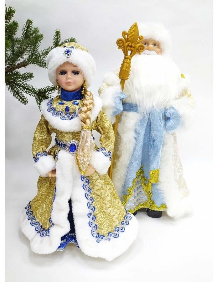 Снегурочка в синей с золотом шубе и шапке 40 см (84660)