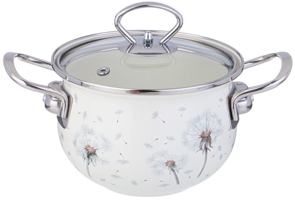 Кастрюля agness эмалированная со стеклянной крышкой серия "dandelion", 1,5 л диа. 16см (943-055)