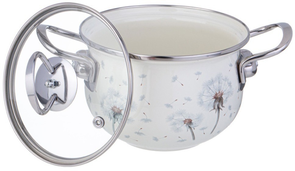 Кастрюля agness эмалированная со стеклянной крышкой серия "dandelion", 1,5 л диа. 16см (943-055)