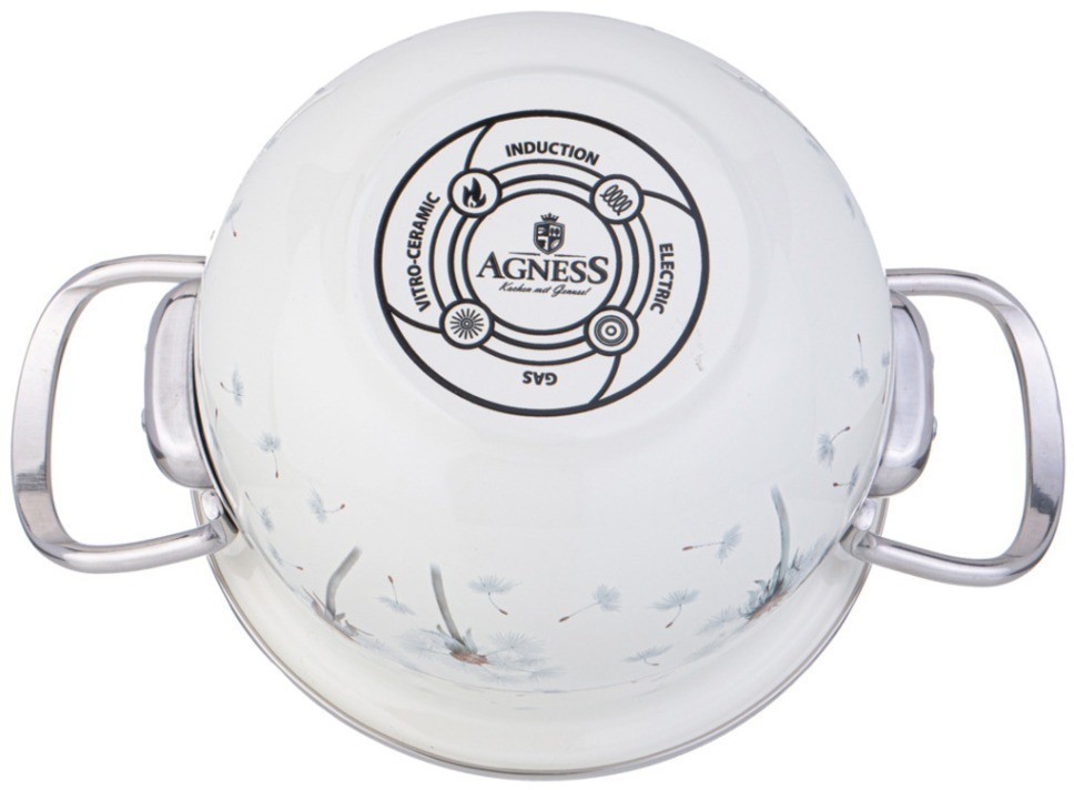 Кастрюля agness эмалированная со стеклянной крышкой серия "dandelion", 1,5 л диа. 16см (943-055)