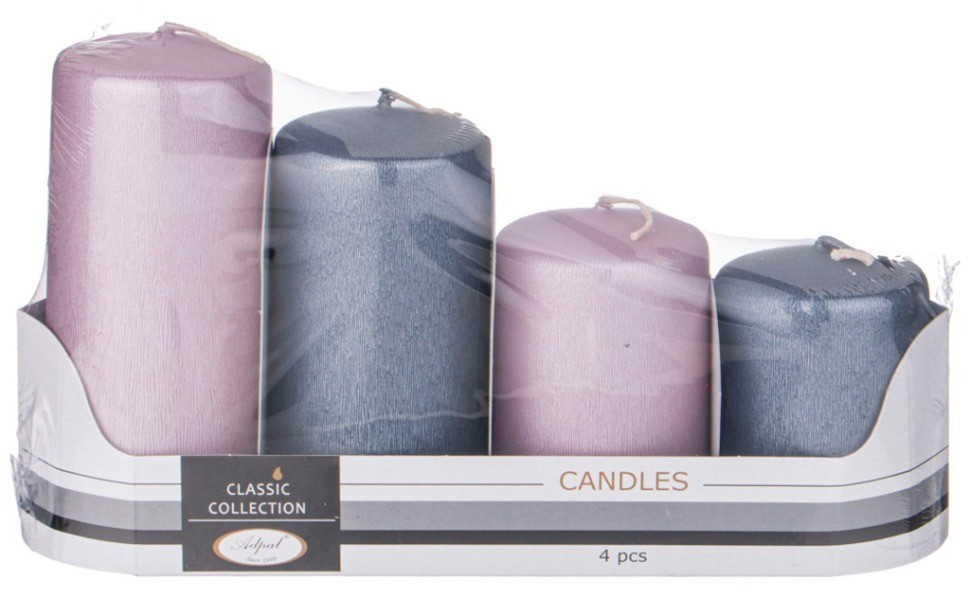 Набор свечей adpal velvet из 4 шт 7/8/10/12*5 см серый и розовый (348-867)