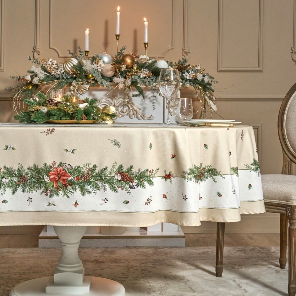 Скатерть овальная "celebration"140х300см ,бежевый, 100% хлопок,твил, пропитка Lefard (850-734-42)