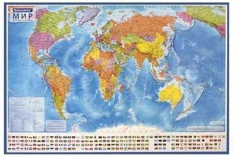 Карта мира политическая интерактивная Brauberg 101х70 см 1:32М в тубусе 112382 (3) (86135)