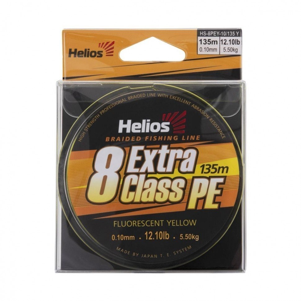 Шнур плетеный Helios Extra Class 8 PE Braid 0,10мм 135м F.Yellow HS-8PEY-10/135 Y (76127)