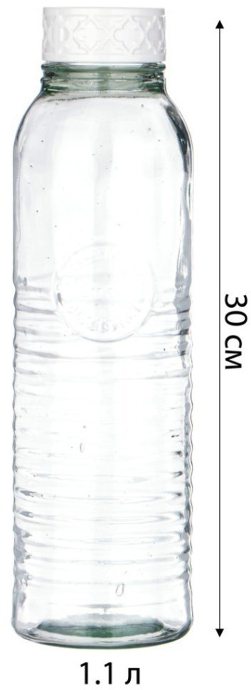 Бутылка круглая стеклянная 1.1л, крышка белая LIMON (166-138)