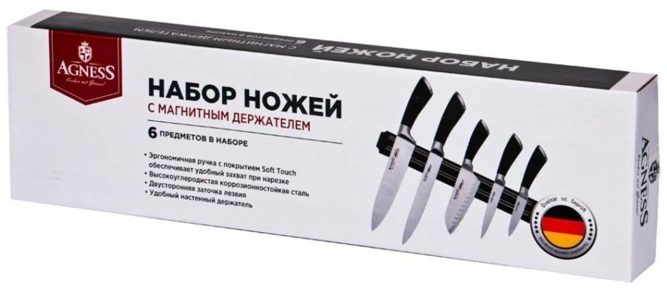Набор ножей agness 6 пр.с магнитным держателем и ручкой из нерж.стали (911-041)