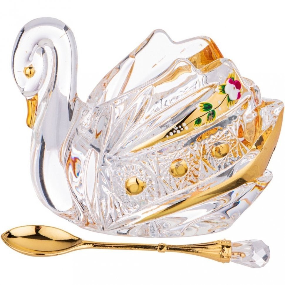 Икорница "лебедь lefard gold glass" 11*7 см. высота=8,5 см. с ложкой (195-123)