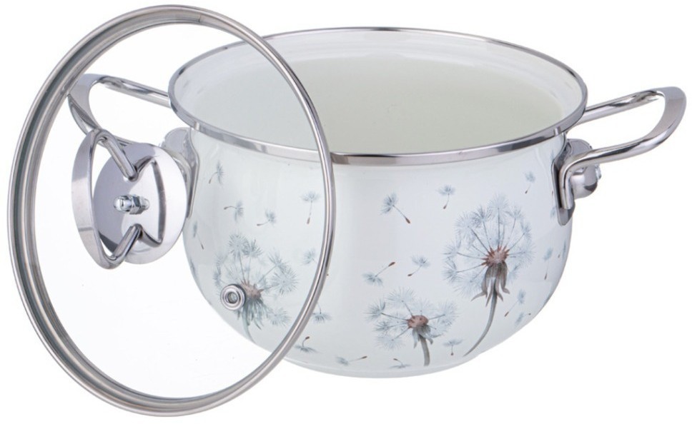 Кастрюля agness эмалированная со стеклянной крышкой серия "dandelion", 2,0 л диа. 18см (943-056)
