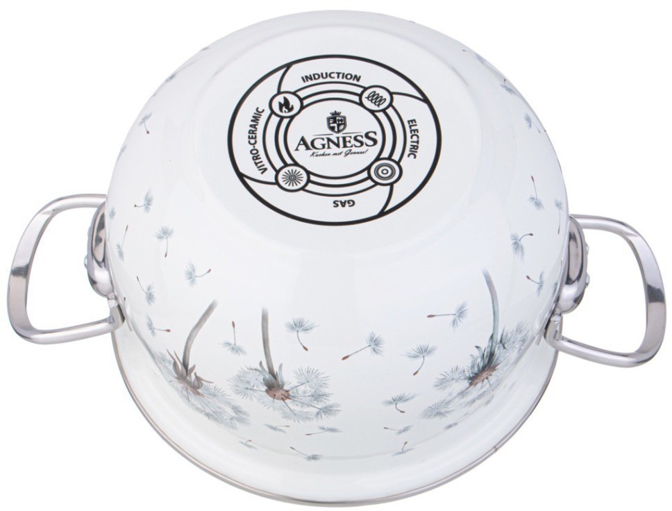 Кастрюля agness эмалированная со стеклянной крышкой серия "dandelion", 2,0 л диа. 18см (943-056)