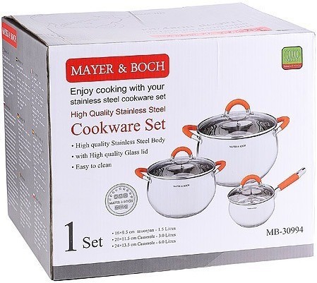Набор кастрюль 3 шт из нержавеющей стали с крышками MAYER BOCH (30994)