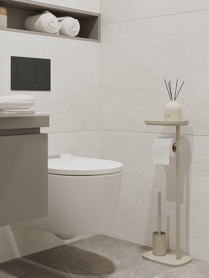 Держатель для туалетной бумаги с полочкой и ершиком slim, светло-серый (78862)