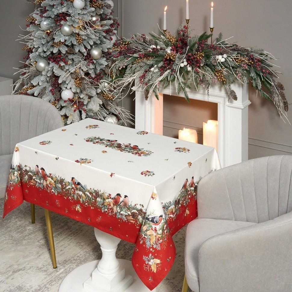 Скатерть "морозко.снегири" 140х180см, красный, 100% хлопок,твил пропитка Lefard (850-745-2)