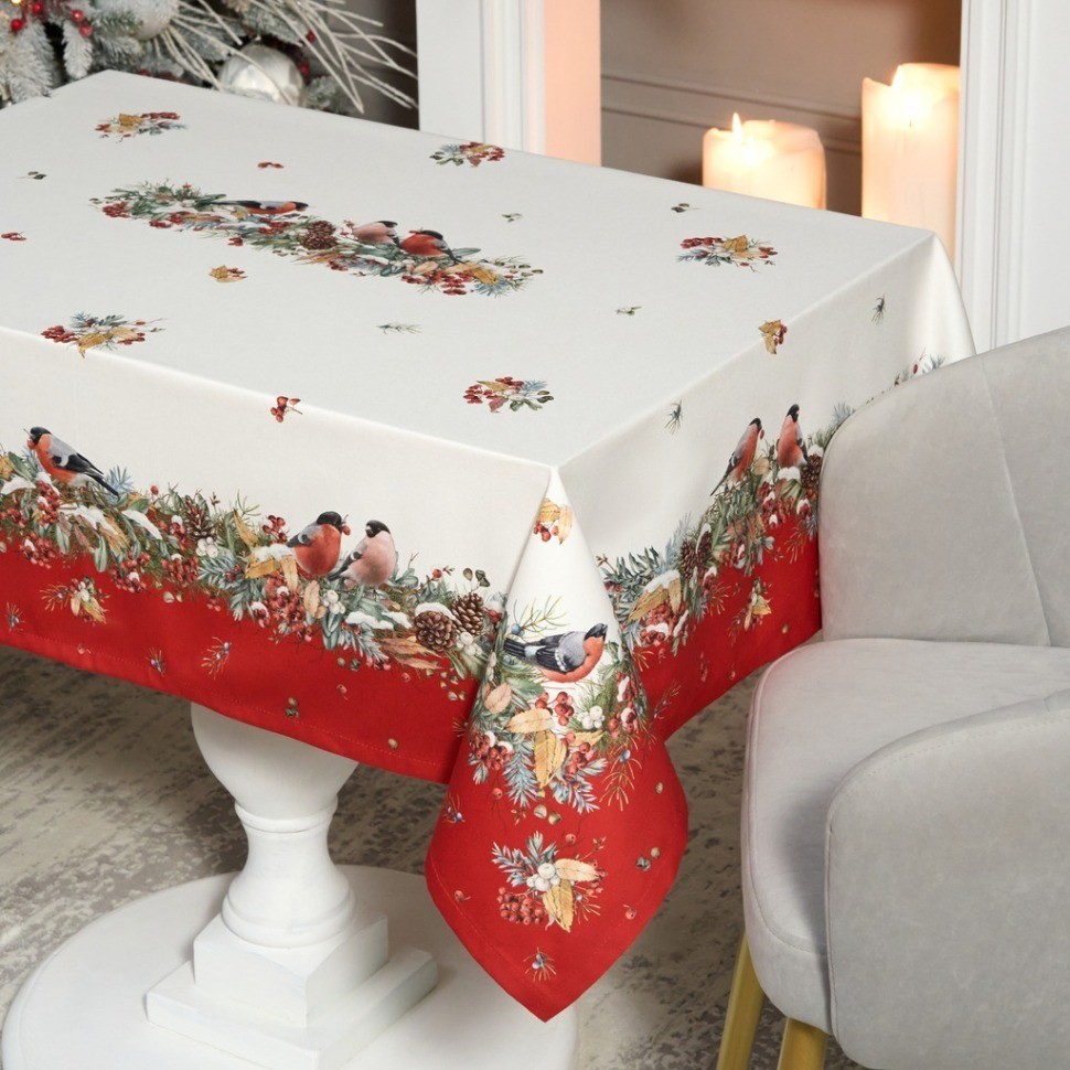 Скатерть "морозко.снегири" 140х180см, красный, 100% хлопок,твил пропитка Lefard (850-745-2)