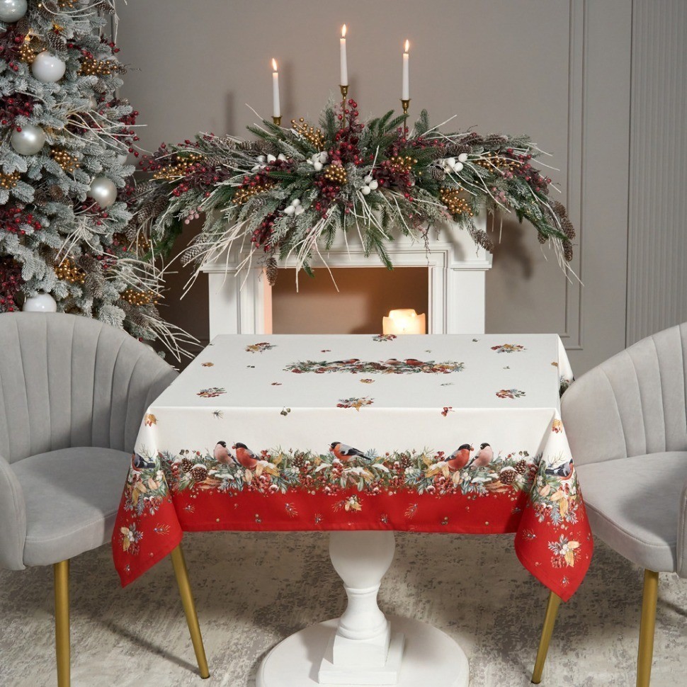 Скатерть "морозко.снегири" 140х180см, красный, 100% хлопок,твил пропитка Lefard (850-745-2)