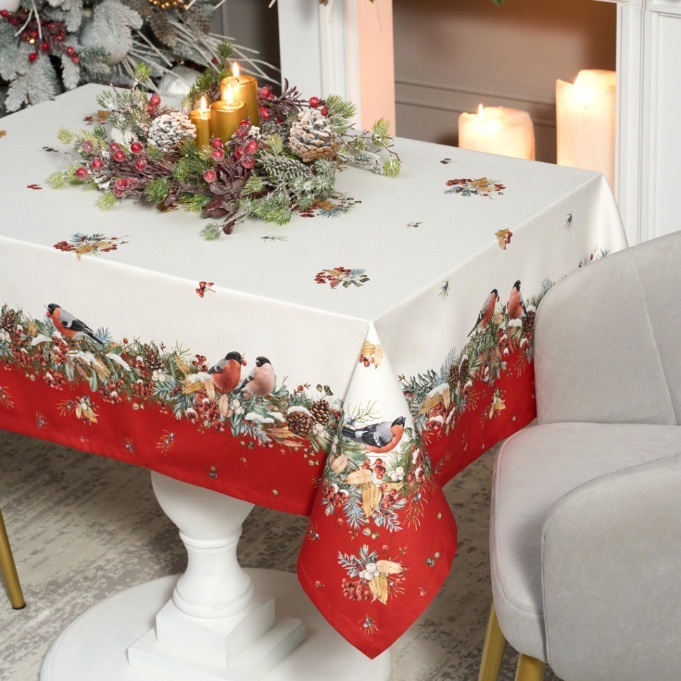 Скатерть "морозко.снегири" 140х180см, красный, 100% хлопок,твил пропитка Lefard (850-745-2)