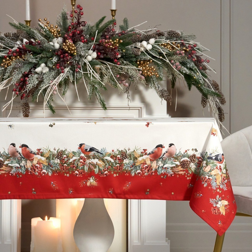 Скатерть "морозко.снегири" 140х180см, красный, 100% хлопок,твил пропитка Lefard (850-745-2)