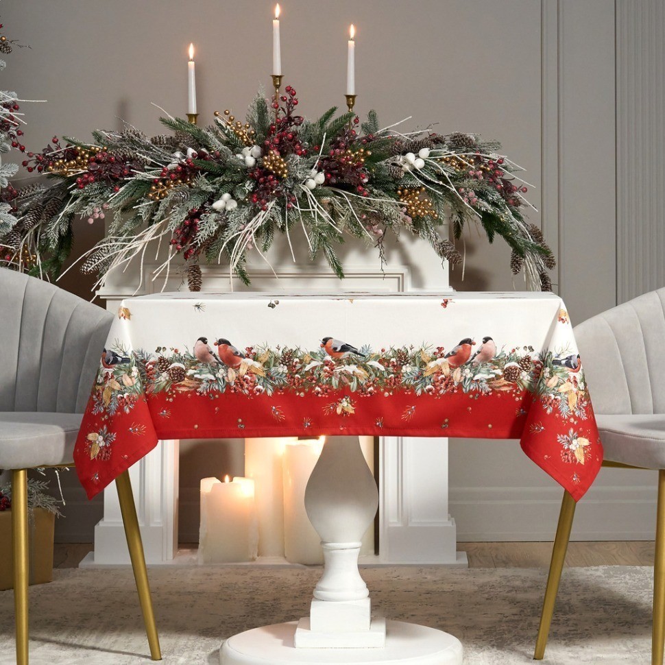 Скатерть "морозко.снегири" 140х180см, красный, 100% хлопок,твил пропитка Lefard (850-745-2)