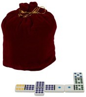 Домино с цветными точками в красном бархатном мешочке (9 точек) (31914)