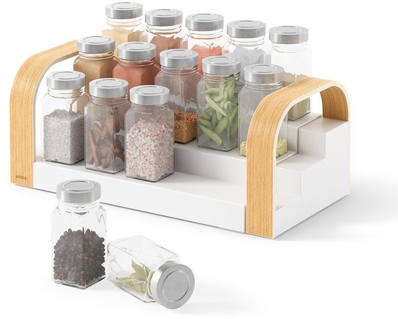Полка для специй трехъярусная раздвижная bellwood, белая/натуральное дерево (76812)