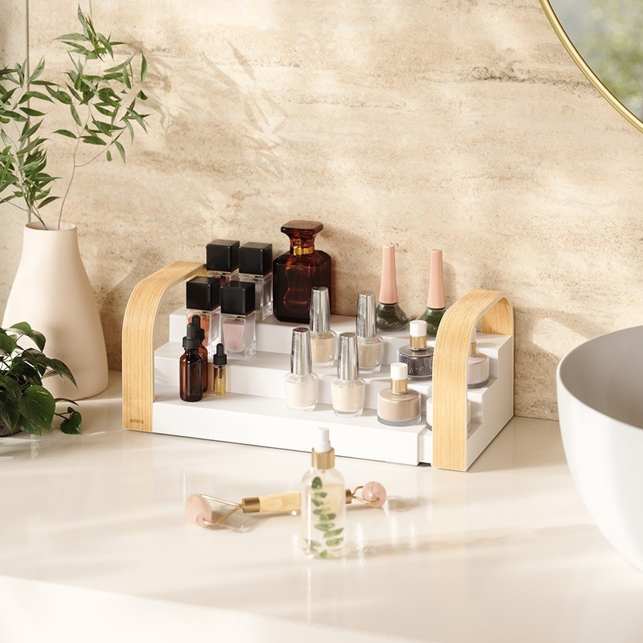 Полка для специй трехъярусная раздвижная bellwood, белая/натуральное дерево (76812)