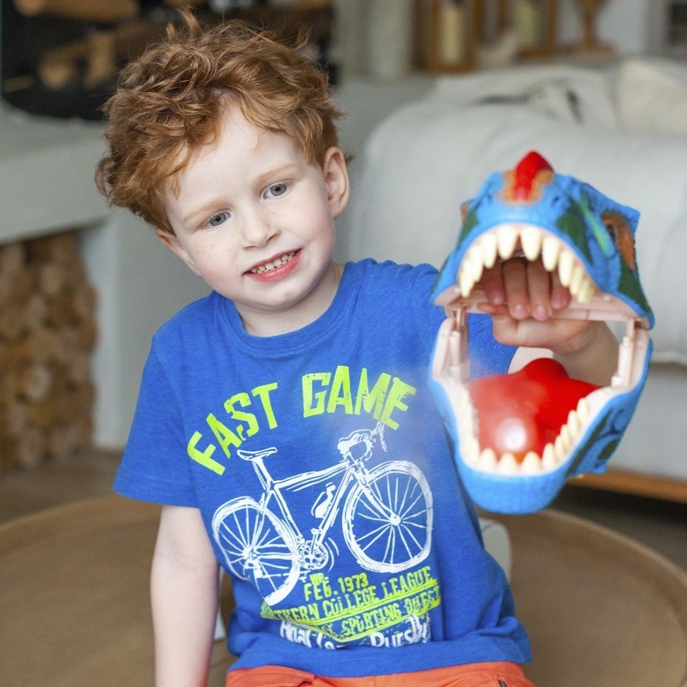 Тираннозавр (Тирекс) серии "Мир динозавров" - Игрушка на руку, парогенератор, синий (MM219-367)