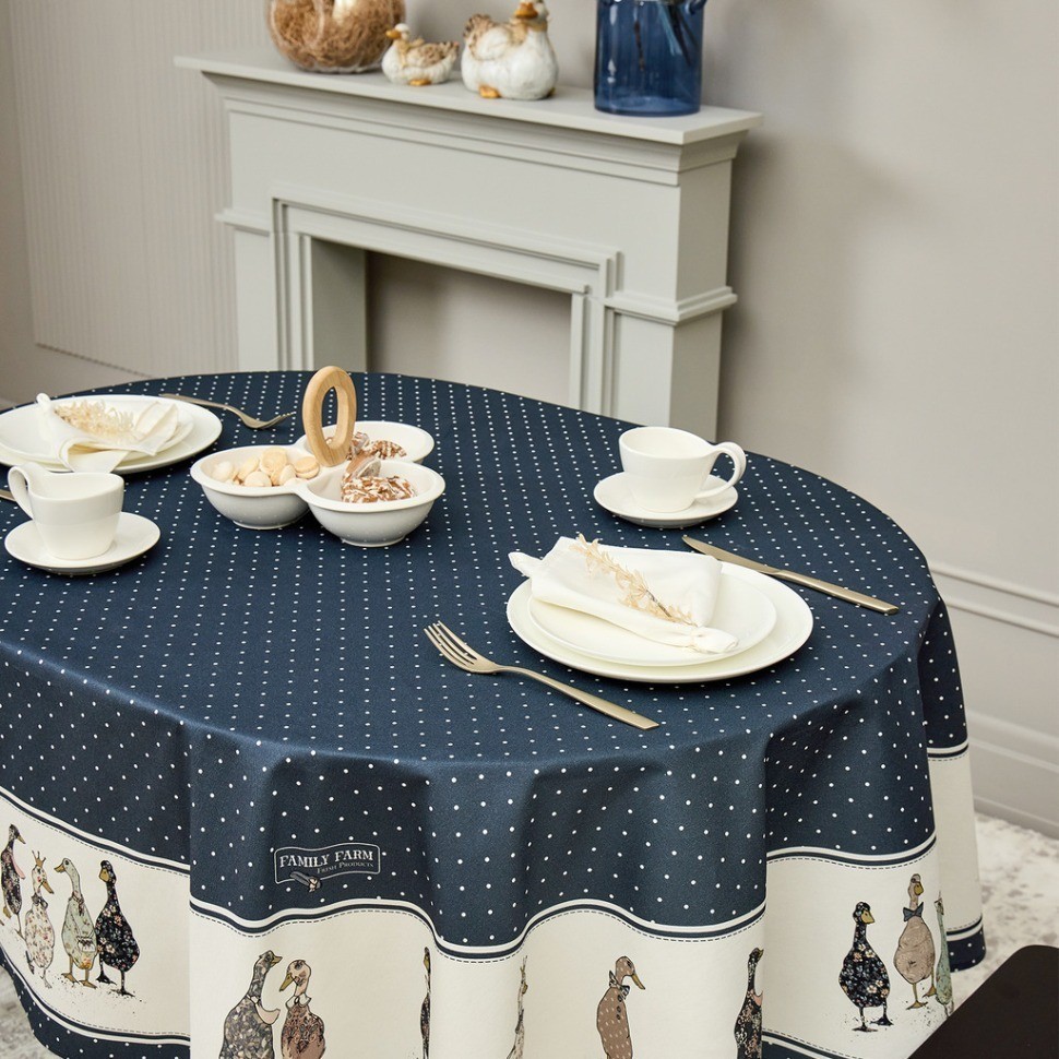 Скатерть овальная "family farm" 140х180см ,синий,100% хлопок,твил,с пропиткой Lefard (850-742-27)