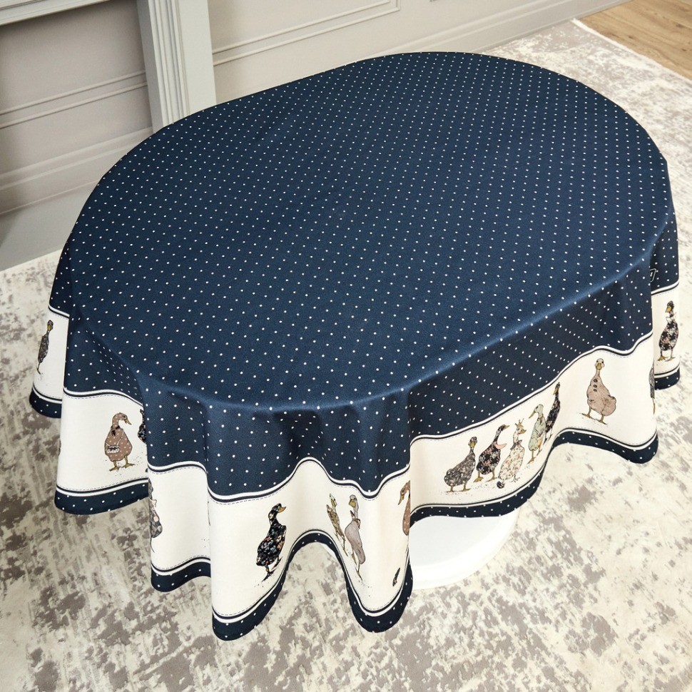 Скатерть овальная "family farm" 140х180см ,синий,100% хлопок,твил,с пропиткой Lefard (850-742-27)