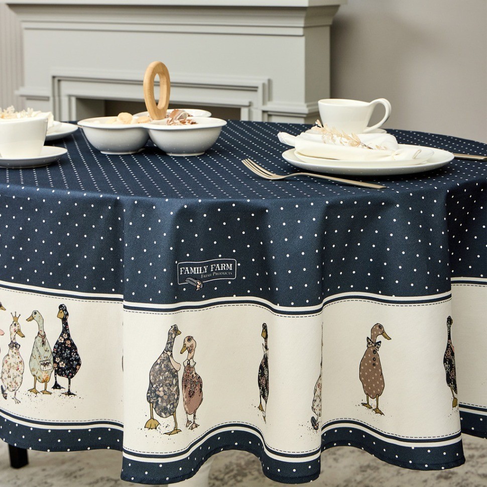 Скатерть овальная "family farm" 140х180см ,синий,100% хлопок,твил,с пропиткой Lefard (850-742-27)