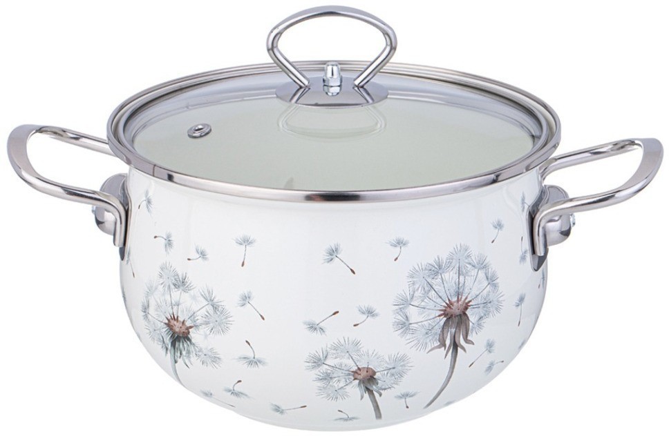 Кастрюля agness эмалированная со стеклянной крышкой серия "dandelion", 2,8 л диа. 20см (943-057)