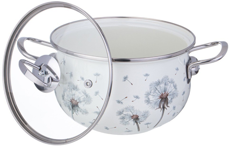 Кастрюля agness эмалированная со стеклянной крышкой серия "dandelion", 2,8 л диа. 20см (943-057)