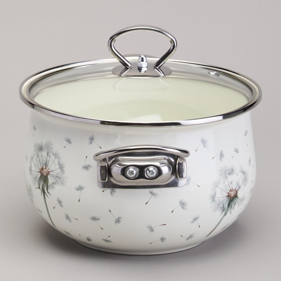 Кастрюля agness эмалированная со стеклянной крышкой серия "dandelion", 2,8 л диа. 20см (943-057)