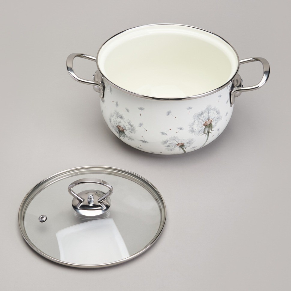 Кастрюля agness эмалированная со стеклянной крышкой серия "dandelion", 2,8 л диа. 20см (943-057)