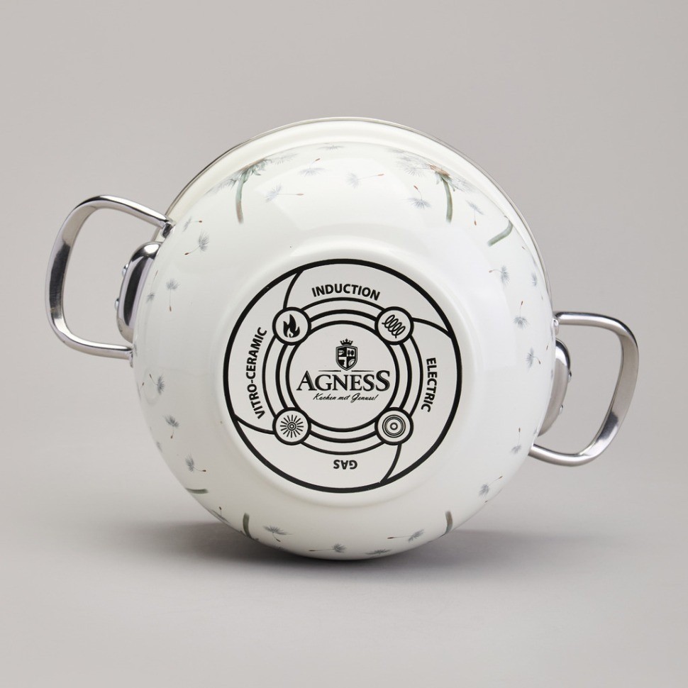 Кастрюля agness эмалированная со стеклянной крышкой серия "dandelion", 2,8 л диа. 20см (943-057)