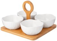 Набор салатников lefard &quot;native&quot; 4 шт. 200 мл 10*5 см на дер. подставке с ручкой (474-221)