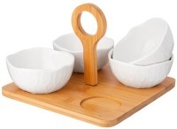 Набор салатников lefard &quot;native&quot; 4 шт. 200 мл 10*5 см на дер. подставке с ручкой (474-221)