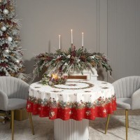 Скатерть круглая &quot;морозко.снегири&quot; 190см ,красный, 100% хлопок, твил, с пропиткой Lefard (850-745-22)