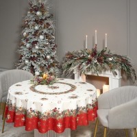 Скатерть круглая &quot;морозко.снегири&quot; 190см ,красный, 100% хлопок, твил, с пропиткой Lefard (850-745-22)