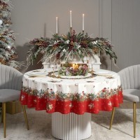 Скатерть круглая &quot;морозко.снегири&quot; 190см ,красный, 100% хлопок, твил, с пропиткой Lefard (850-745-22)