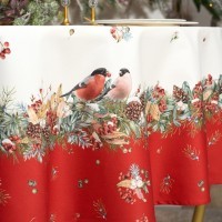 Скатерть круглая &quot;морозко.снегири&quot; 190см ,красный, 100% хлопок, твил, с пропиткой Lefard (850-745-22)