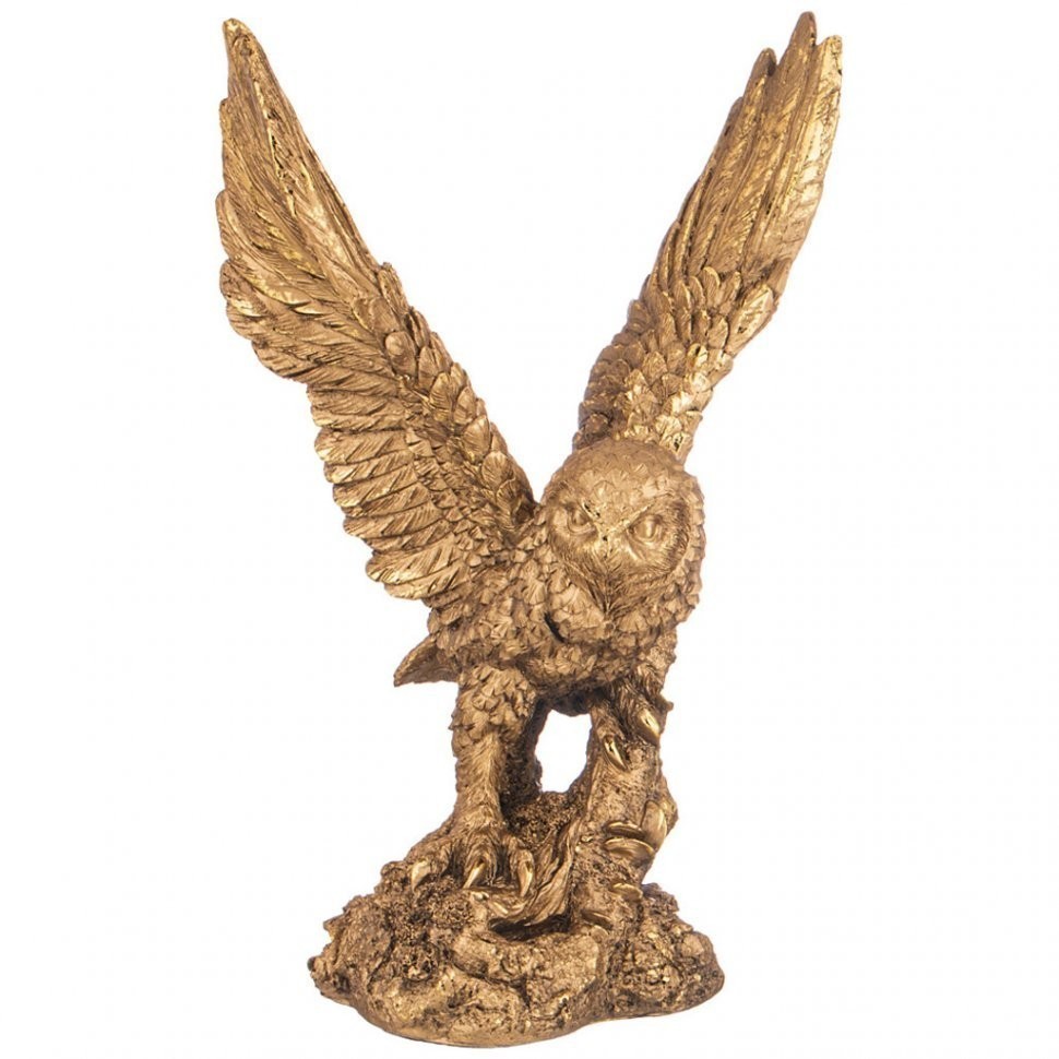 Фигурка декоративная "сова с расправленными крыльями на пне" н-33см цвет: бронза с позолотой Lefard (169-896)