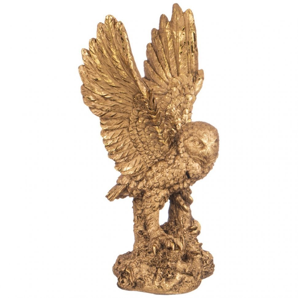 Фигурка декоративная "сова с расправленными крыльями на пне" н-33см цвет: бронза с позолотой Lefard (169-896)