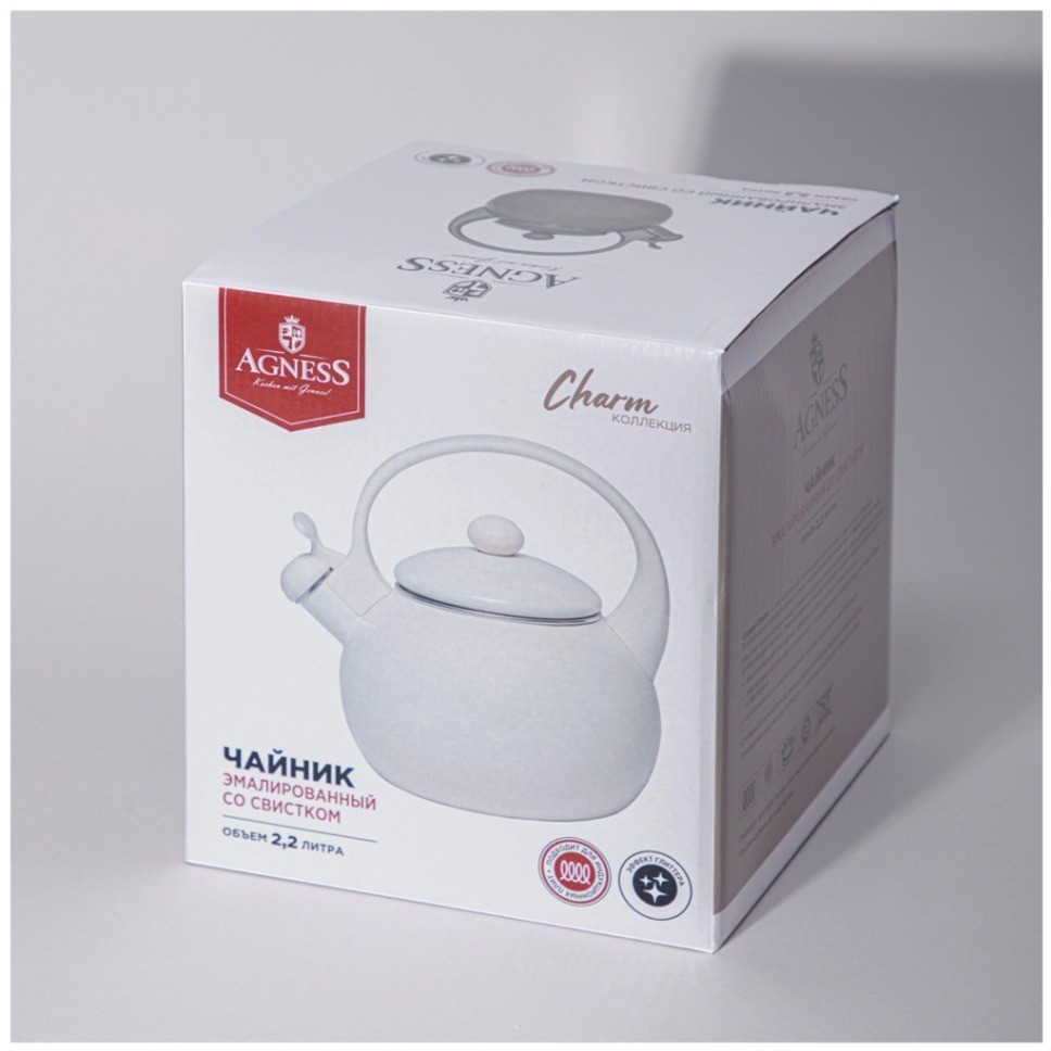 Чайник agness эмалированный со свистком серия "charm", 2,2л (934-593)