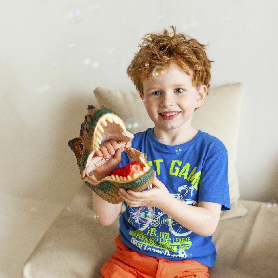 Тираннозавр (Тирекс) серии "Мир динозавров" - Игрушка на руку, генератор мыльных пузырей, коричневый (MM219-368)