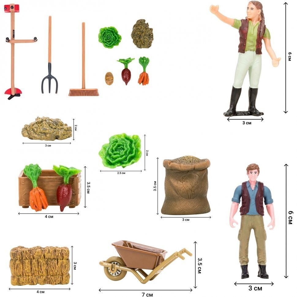 Набор фигурок животных серии "На ферме": Ферма игрушка, лошади, страус, лодка - 22 предмета (ММ205-049)